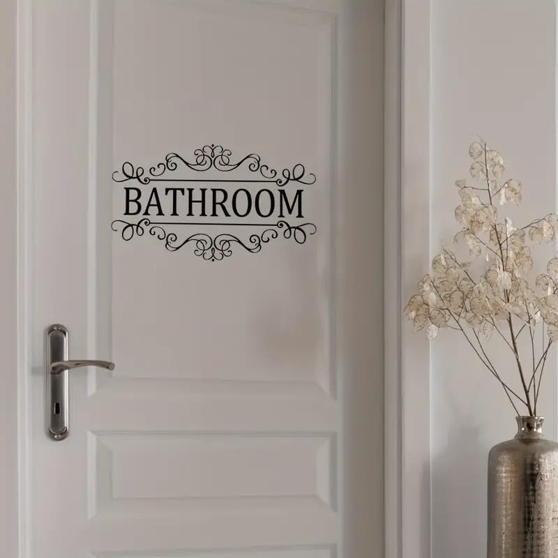 Generic Bathroom Wall Decals, Modern Black Alphabet Stickers, Fade Resistant, 5.91" x 11.81", Door & Wall, 1 Count