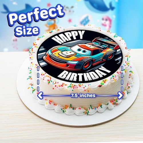 7.5x Inch Edible Cake Toppers – Cars Themed Birthday Party Collection of Edible Cake Decorations