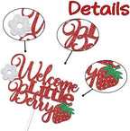 Glitter Red Welcome Little Berry Cake Topper, Welcome Sweet Berry Baby Shower Party Cake Decoration,Strawberry Baby Girl Birthday Party Supplies