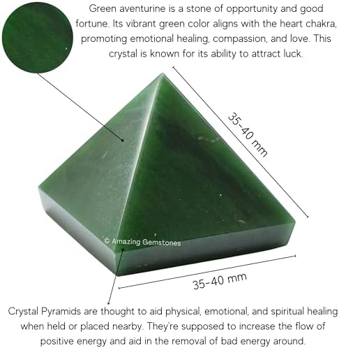 Amazing Gemstone Green Aventurine Pyramid Crystal Healing Stones - 1.5" Great Pyramid Figurine of Natural Stone Pyramid for Meditation, Reiki, Chakra Balancing and Crystal Pyramids Grid