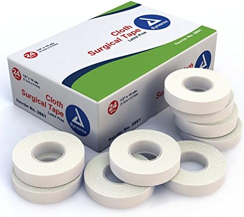 Dynarex Cloth Surgical Tape, Durable, Soft-Smooth Silky Fabric, Latex-Free, Tearable, Secure Adhesion, White, 0.5" x 10 yds, 1 Box of 24 Rolls of Tape