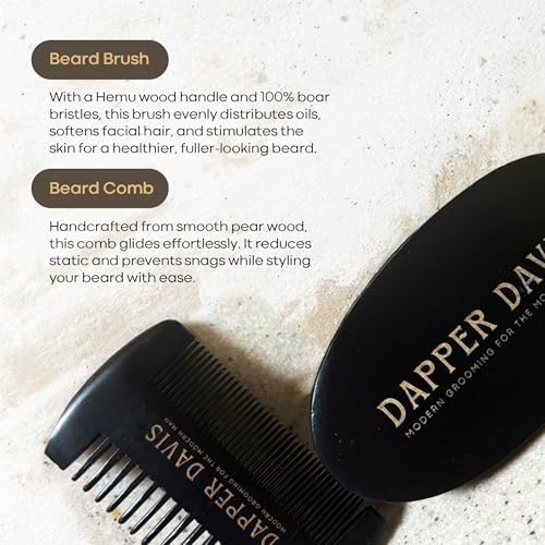 Beard Brush & Comb Set for Men – Boar Bristle Beard Brush + Pear Wood Comb – Anti-Itch, Softening & Styling Grooming Kit – Natural Beard Care Tools for Thick, Healthy Beard