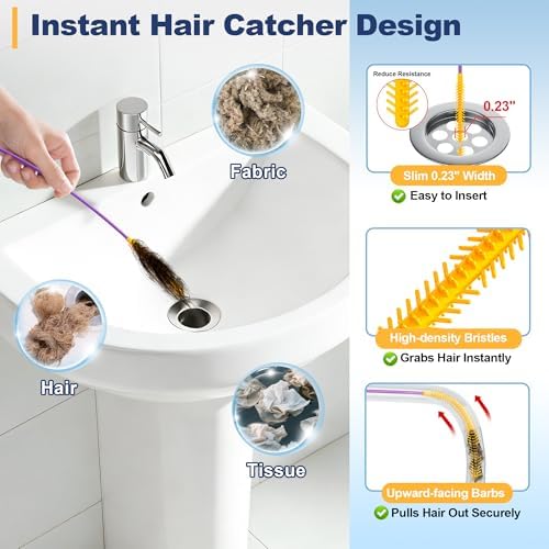 Drainsoon 35-Inch Metal Drain Snake Hair Clog Remover, Reusable Sink Snake Drain Hair Remover Tool, Flexible Break-Resistant Plumbing Snake Drain Cleaner for Shower, Bathtub, and Kitchen Sink (5 Pack)