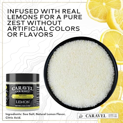 Citrus Gift Pack with Lemon & Lime Infused Sea Salts - Fresh Flavor Lemon Salt & Lime Salt, Naturally Infused, 4 oz Pinch Jar - (Pack of 2) by Caravel Gourmet