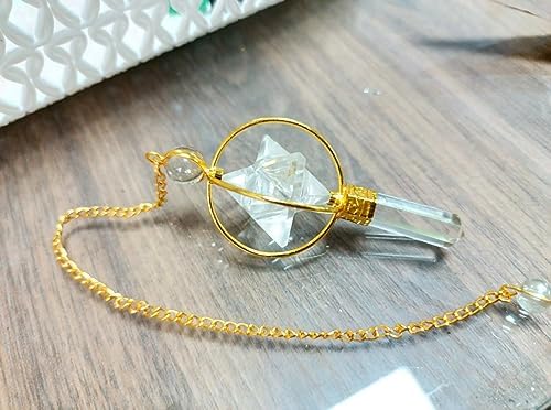 Jet Crystal Quartz Gold Plated Spinning Merkaba Pendulum 2.5 inch Jet International Crystal Therapy 40 Page Booklet Chakra Balancing