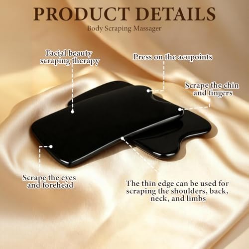 2PCS Black Gua Sha Massage Board- Square Buffalo Horn Material Scrapping Beauty Roller Skin Facial Therapy Beauty Tool for Personal Care