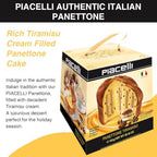 PIACELLI Authentic Italian Panettone Filled with Rich Tiramisu Cream - Classic Panettone Directly Imported from Italy - Luxurious Holiday Cake Ideal for Christmas, & Special Celebrations - 750g
