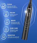 BAOVERI Electric Toothbrush for Adults & Kids,Rechargeable Ultrasonic Electric Toothbrush with 6 Dupont Brush Heads, IPX7 Waterproof, 5 Modes, 2 Minutes Smart Timer, 4 Hours Fast Charge for 60 Days