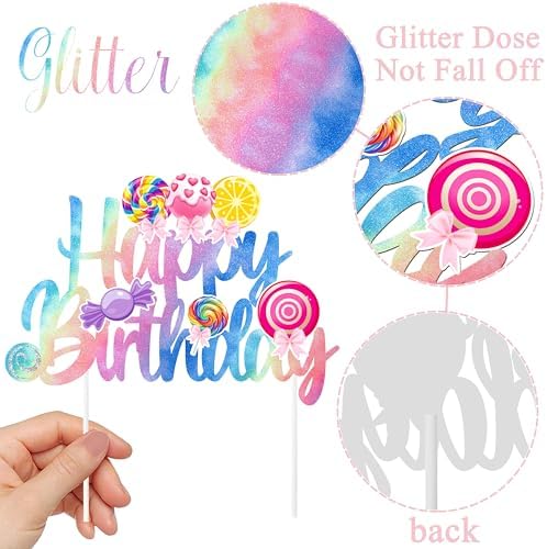 Candyland Birthday Cake Topper Colorful Glitter Candyland Birthday Party Decorations Lollipop Cake Decorations for Girl Boy Lollipop Birthday Party Sweet Decor Supplies