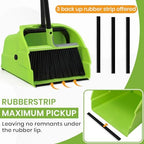 (3PK) Jumbo Commercial Broom and Dustpan Set with Large Standing Scoop Dustpan and Heavy Duty Broom, Long Handle, for Indoor/Outdoor Floor Cleaning, Janitor Supplies