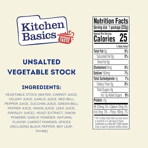 Kitchen Basics Unsalted Vegetable Stock, 8.25 oz (Pack of 12) | No Artificial Flavors and Gluten Free |