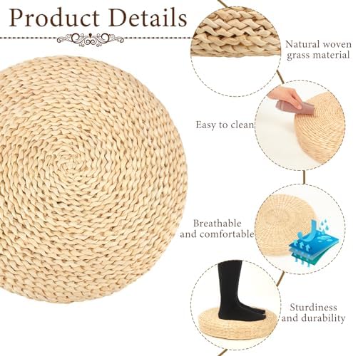 Barydat 6 Pcs Floor Cushions Round Large Pillow Seating Meditation Floor Pillow Boho Natural Woven Seat Cushion Japanese Tatami Cushion for Yoga Room Balcony Chair Pad, 15.75 Inch