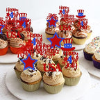 24 Pack Independence Day Cupcake Toppers 4th of July Cupcake Picks USA National Day Cake Decorations for Independence Day Theme USA Patriotic Party Supplies