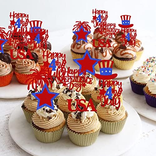 24 Pack Independence Day Cupcake Toppers 4th of July Cupcake Picks USA National Day Cake Decorations for Independence Day Theme USA Patriotic Party Supplies