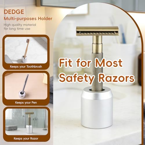 DEDGE Safety Razor Stand Matte Silver-Razor Holder Stand-Double Edge Safety Razor Stand-Shaver Holder for Bathroom Accessory-Opening Dimension is 1.7cm/0.67"