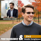 FEISEDY Blue Light Blocking Photochromic Multifocal Progressive Reading Glasses Vintage Half Frame UV400 Protection B1388