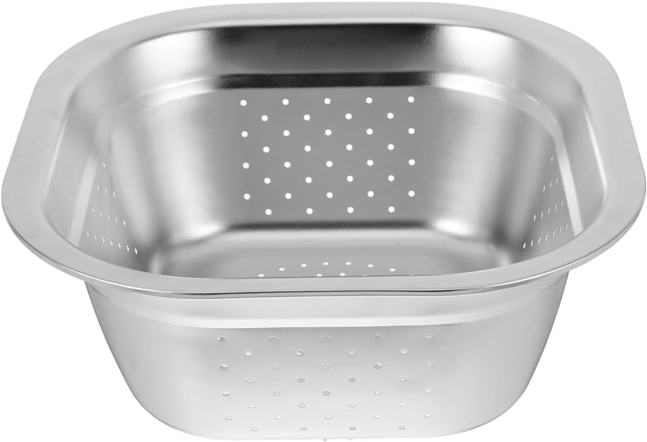 Zerodeko Stainless Steel Colander 9 inch Square Washing Bowl Kitchen Sink Metal Storage Basket Large Capacity Fruit Vegetables Washing Basin Rice Strainer Washer