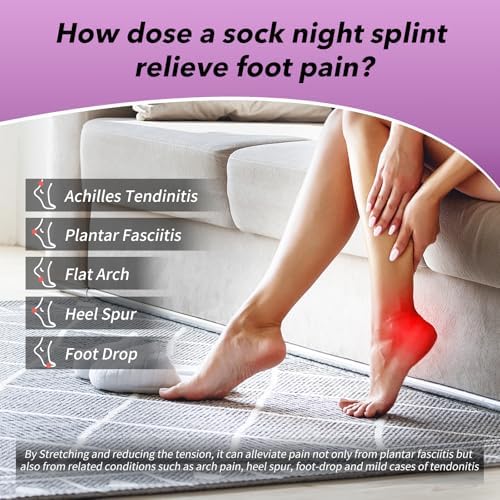 Plantar Fasciitis Night Splint Sock with Massage Ball for Tension Relief, Alleviate Pain from Plantar Fasciitis, Arch Pain, Heel Spur, Foot-drop and Achilles Tendonitis, Soft and Comfortable Foot Brace for Men and Women, Large-Purple