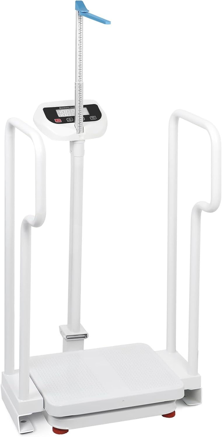 Medical Grade Digital Scale with Handles for Elderly, Height and Weight Scale for Doctor Office, Scale with Height Measurement, 485lbs Weight Capacity, HD LED Display, USB Rechargeable