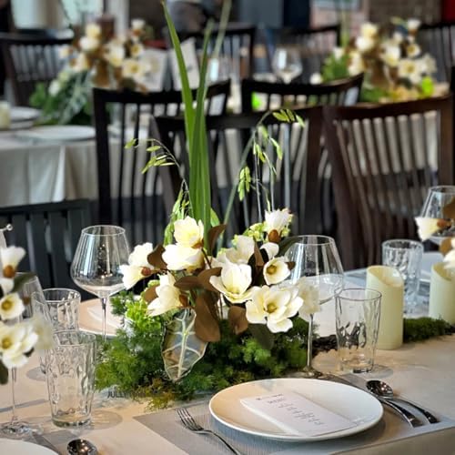 2PCS 32.2inch Artificial Magnolia Flowers 3D Real Touch 6 Heads Faux Magnolia Flower Bouquets Realistic Long Stem with Green Leaves for Home Wedding Table Office Floral Arrangement Decoration (White)