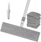 Flat Microfiber Mop for Floor Cleaning, 15.7 in (40 cm) Aluminum Base, 4-Section Aluminum Handle 52 in, Dry & Wet Use, 4 Washable Pads, Debris Scraper – LJGG (Gray/White)