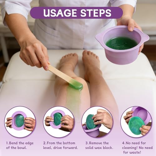 3Pcs Silicone Wax Warmer Liner,14oz Reusable Silicone Wax Pot Liner,Non-Stick Wax Melt Warmer Pot Replacement with 50Pcs Waxing Sticks,Easy to Clean,for Body Hair Removal