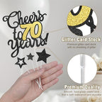 Cheers to 70 Years Cake Topper - Black Gold 70th Birthday/Anniversary Cake Topper for Men Women - Happy 70th Birthday Cake Topper - Cake Decorations for seventy Birthday or Anniversary Party