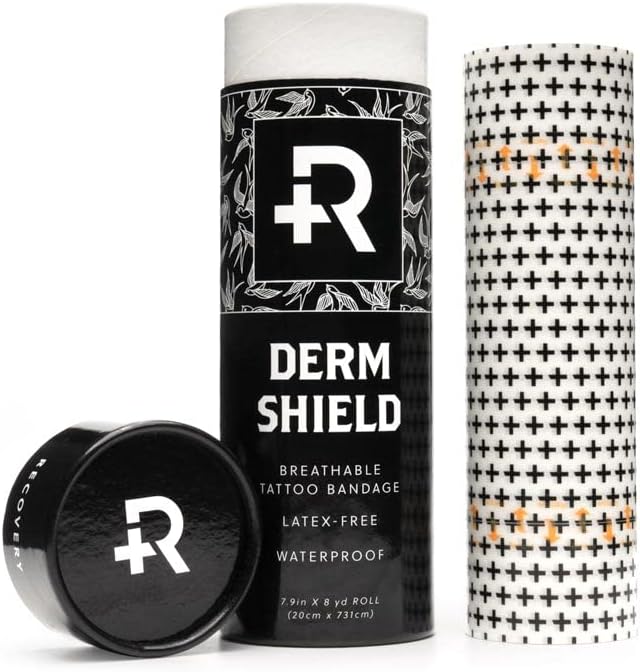 Recovery Aftercare Derm Shield Tattoo Cover Up Patch - Latex-Free & Waterproof Tattoo Aftercare Bandage - Transparent Matte Film - Breathable & Flexible - Promotes Healing & Skin Renewal (7.9" x 8 yd)