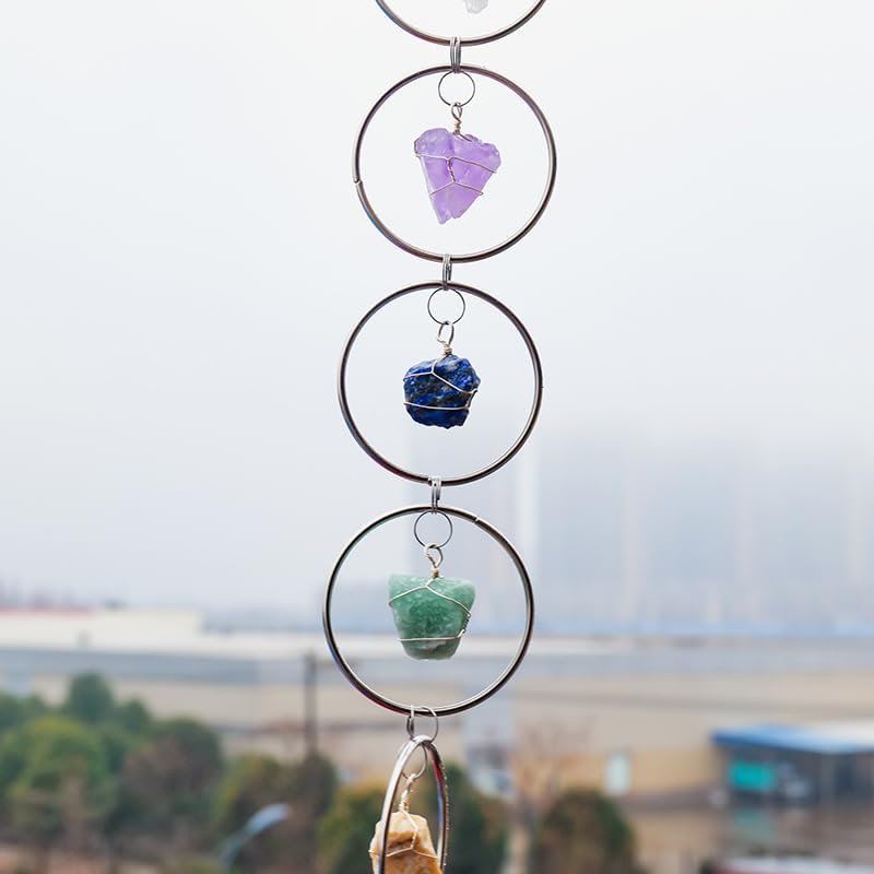 7 PCS Wall Decor - Natural Raw Crystal Stone Healing Gemstone,Hanging for Indoor & Outdoor Windows,Home Decoration (Spiritual Gift for Meditation)