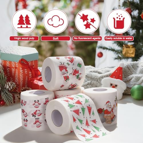 5 Rolls Christmas Santa Claus Toilet Paper Tissue Napkin for Christmas Party Decorations