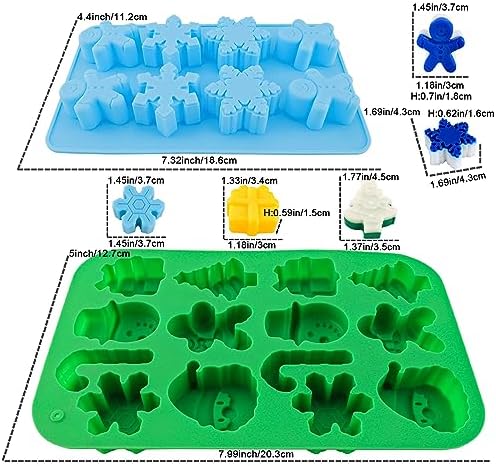 Christmas Silicone Molds Christmas Chocolate Molds Candy Molds for Baking Sweet Treats,Cake Xmas Gift Handmade Soap Candles with Shape of Christmas Tree, Santa Head Party Decoration Red,Green,Blu