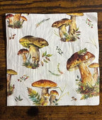 IHR Ideal Home Range Party Napkins Disposable 3-Ply Paper Lunch Napkin Pack, 6.5" x 6.5", Mushroom Collection, 20-Count