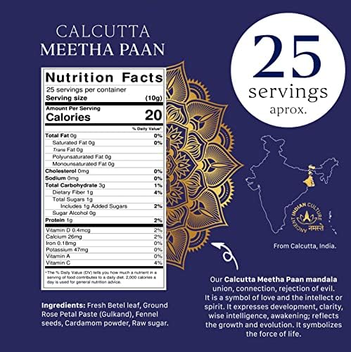Aryaa Organic Calcutta Paan 8.75oz (250gm)- Elevate Your Snacking Experience | 100% Natural | Digestive Delight | Energy Infused | Vegan | Gluten-Friendly | Non-GMO (Calcutta Meetha)