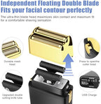 HIENA PRO Foil Shaver for Men Barber, Double Electric Foil Trimmer, Professional Electric Razor, Close Shaver, Cordless Rechargeable with USB, Black Gold