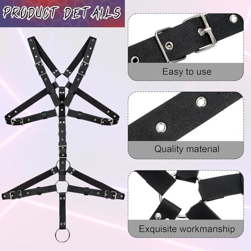 Tisancy Men's Chest Harness Belt Adjustable Buckle Chest PU Leather Male Harness Secure Fastening for Men's Costumes Clothes