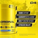 C4 Original Pre-Workout Powder For Endurance, Focus & Performance with 150mg Caffeine, Beta-Alanine, Creatine, Zero Sugar, 30 Servings, Icy Blue Razz