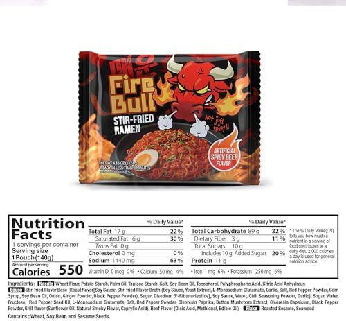 [Fire Bull Ramen] Intense Spicy Stir-Fried Ramen | Authentic Korean Heat Meets Flavorful Delight | Thick, Chewy Noodles | Quick & Easy Meal (4 Pouches)