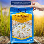 Shahzada Classic White Rice 10 lbs – Premium Aged, Aromatic & Flavorful Long Grain | Slender, Non-GMO, Quick Cooking, Everyday Rice in Resealable Zip-Lock Bag for Freshness