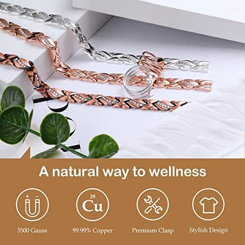 Feraco Copper Bracelets for Women, 99.99% Pure Copper Magnetic Bracelets with Effective Neodymium Magnets, Adjustable Jewelry Gift with Sizing Tool