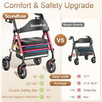 SOUNDFUSE Walkers for Seniors, Rollator Walker with Seat, 8" All Terrain Wheels, Double Support Bar, 16" Ergonomic Arc Seat and Comfortable Backrest, Dual Height Adjustable and Foldable Design