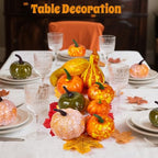 Fall Decorations 50pcs Artificial Pumpkin Set with Fake Maple Leaves & Acorns, Fall Decor for DIY Crafts Home Table Wreath Thanksgiving Halloween Autumn Harvest Party