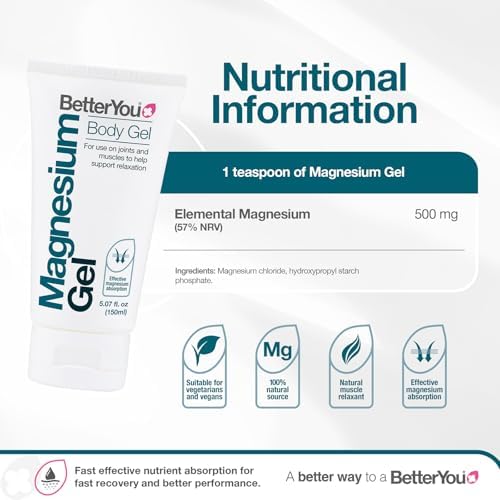 BetterYou Magnesium Gel - Relaxing Muscle Rub - Topical Magnesium for Effective Absorption - Tense Joint Support and Sore Muscle Relief - 5.07 oz