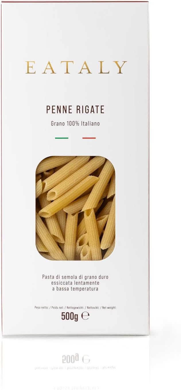 Eataly Italian Penne Rigate Pasta Noodles - 500g (17 oz.) Box -Authentic Durum Semolina Wheat - Made in Italy- Dried Pasta for Gourmet Dining, 1 Pack