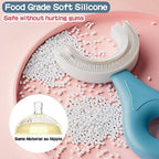 YOTEE U-Shaped Toothbrush Kids 2 PCS - Toddler Toothbrush with Food Grade Soft Silicone Brush Head, Manual Whole Mouth Tooth Brush for Kids Age 6-12(Blue+Pink)