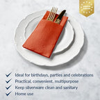 PAW - Terracotta Linen Feel Napkins with Built-in Flatware Pocket, Airlaid Paper Pre-Folded Napkins for Silverware, Wedding Party, Dinner, Birthday, Gatherings, 50 Count