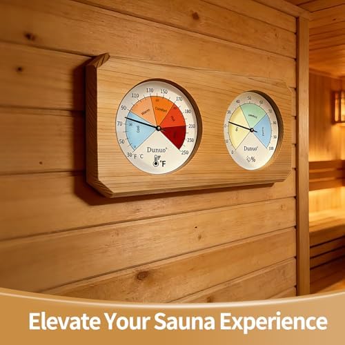 2-in-1 Sauna Thermometer & Hygrometer, Handmade from Canadian Red Cedar Wood, Fahrenheit & Celsius Dual Scale, Easy-Read Comfort Zone Indicator for Home Sauna Room