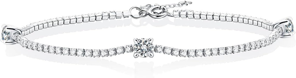Moissanite Bracelet, Dainty 925 Sterling Silver Bracelets for Women Trendy 1.5ct Lab-Created Moissanite Diamond Charm Link Chain Bracelet Minimalist Adjustable Paperclip Cuban Cable Link Bracelets