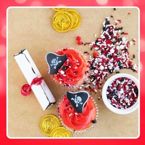 Red White and Black Sprinkles for Cake Decorating and Baking Cupcakes - Fancy Edible Red Sprinkles for Cookies with White Black Sprinkle Decorations in Jimmies, Nonpareils, Sugar Pearl with Star Quins