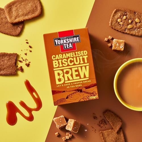 Yorkshire Tea Caramelised Biscuit Brew, Pillow Tea Bags, 40 Count (Pack of 1), Caffeinated, Enjoy Hot or Iced, 40 Teabags