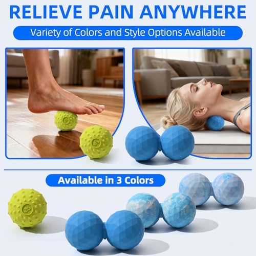 Peanut & Spiky Massage Ball Set, Double Lacrosse Peanut Roller + Firm Spiky Ball for Deep Tissue Myofascial Release, Trigger Point Therapy, Plantar Fasciitis & Muscle Recovery (Blue+Yellow)